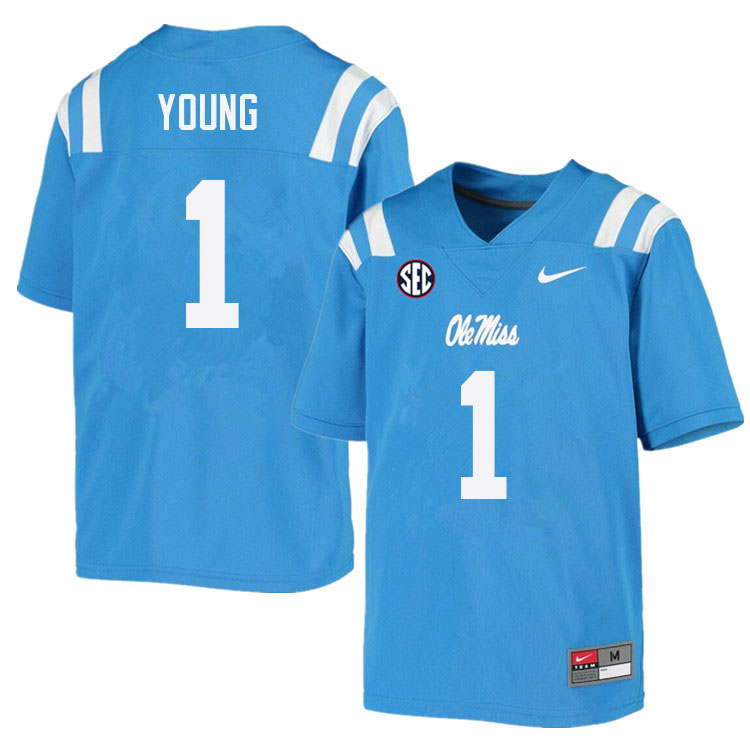 Ole Miss Rebels #1 Isheem Young College Football Jerseys Sale-Power Blue